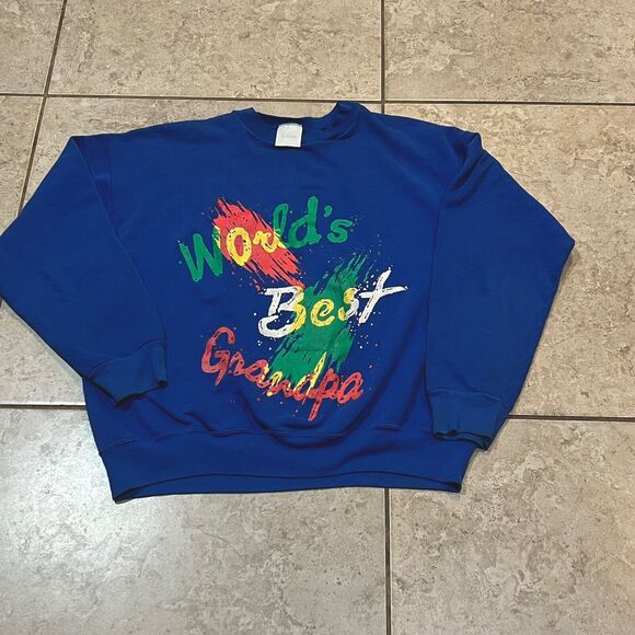 Tultex Worlds Best Grandpa Dad 90's VTG Crewneck Pullover Large - Picture 1 of 3
